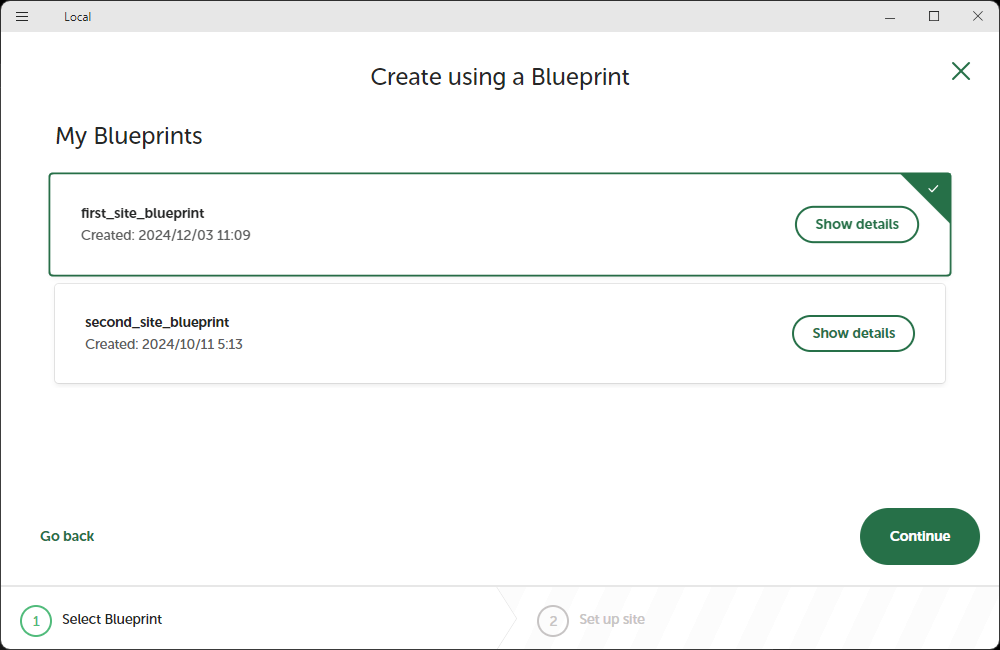 Blueprintからサイトを作成する