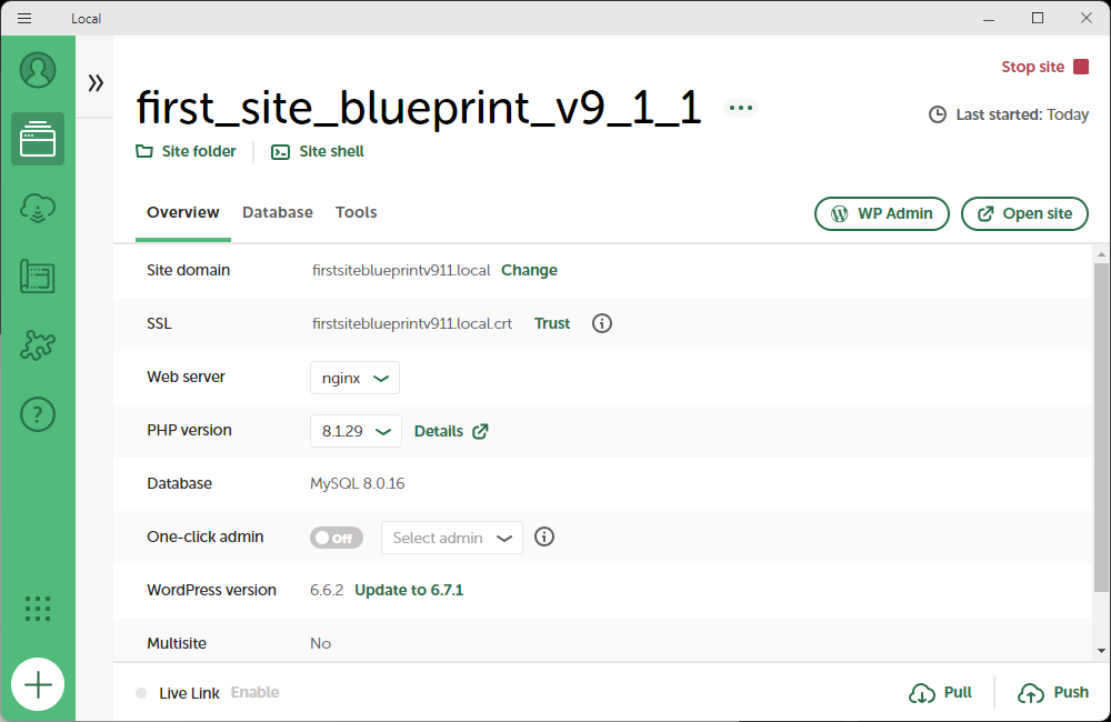 BlueprintからLocal上に作成されたサイト