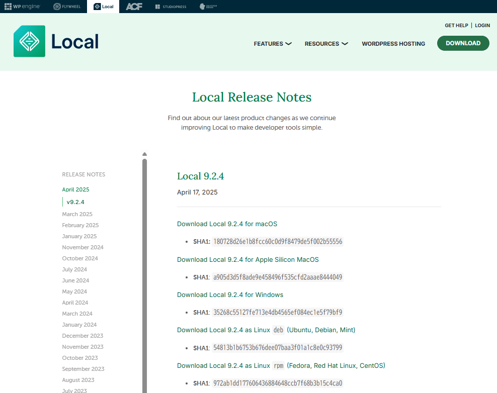 Localホームページ リリースノートのイメージ