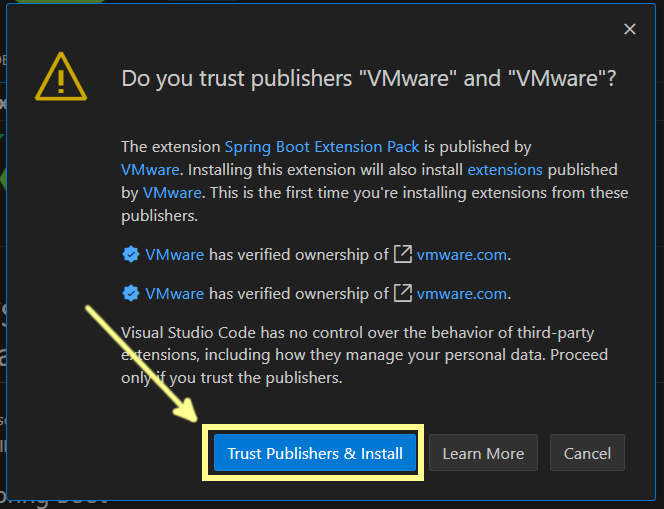 Publisherを信頼するかの確認画面